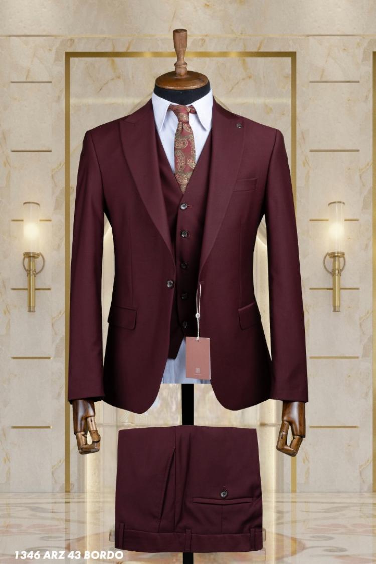 Dobby Men's Suit Dark Claret Red Dobby Men's Suit Dark Claret Red