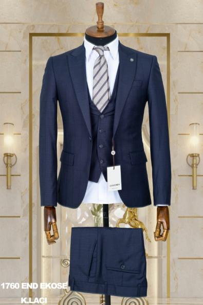 Dobby Men's Suit Dark Navy Blue
