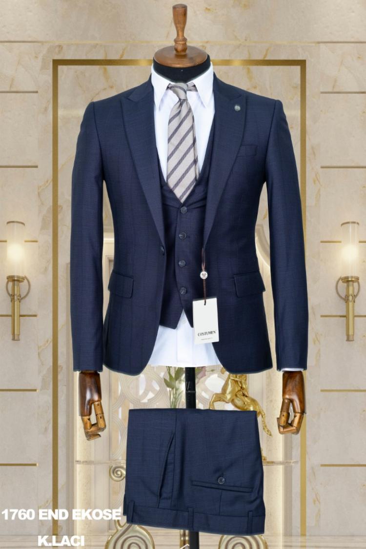Dobby Men's Suit Dark Navy Blue