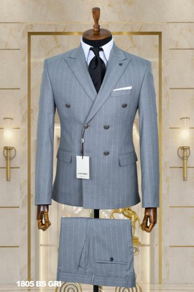 Double Breasted Men's Suit Gray