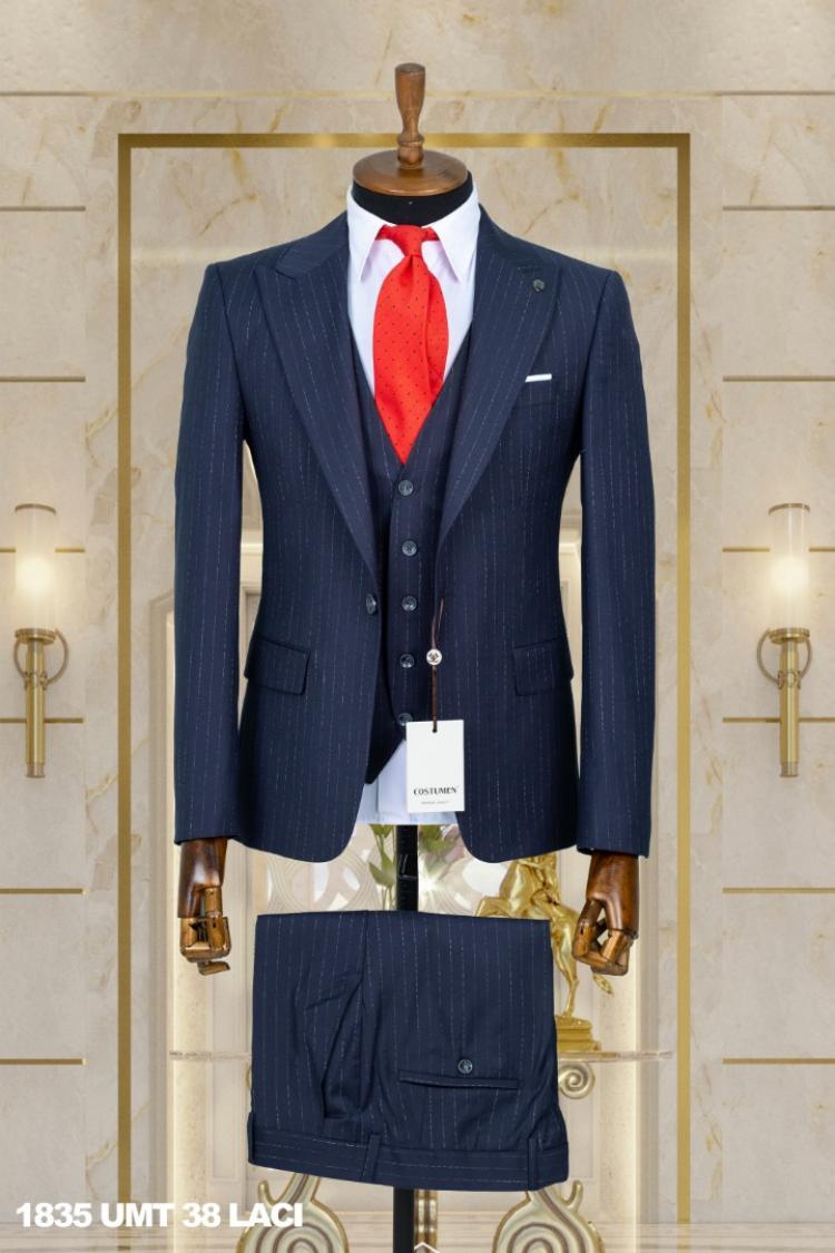 Dobby Men's Suit Navy Blue