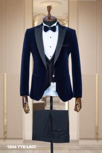 Jacquard Men's Wedding Suit Navy Blue