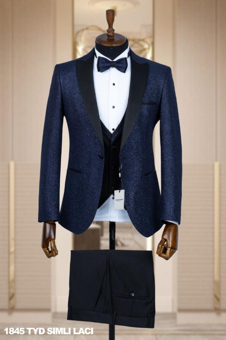 Jacquard Men's Wedding Suit Navy Blue Jacquard Men's Wedding Suit Navy Blue