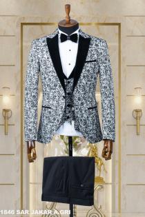 Jacquard Men's Wedding Suit Light Gray