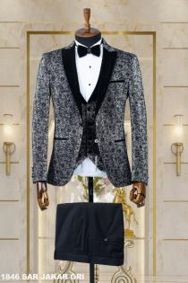 Jacquard Men's Wedding Suit Gray