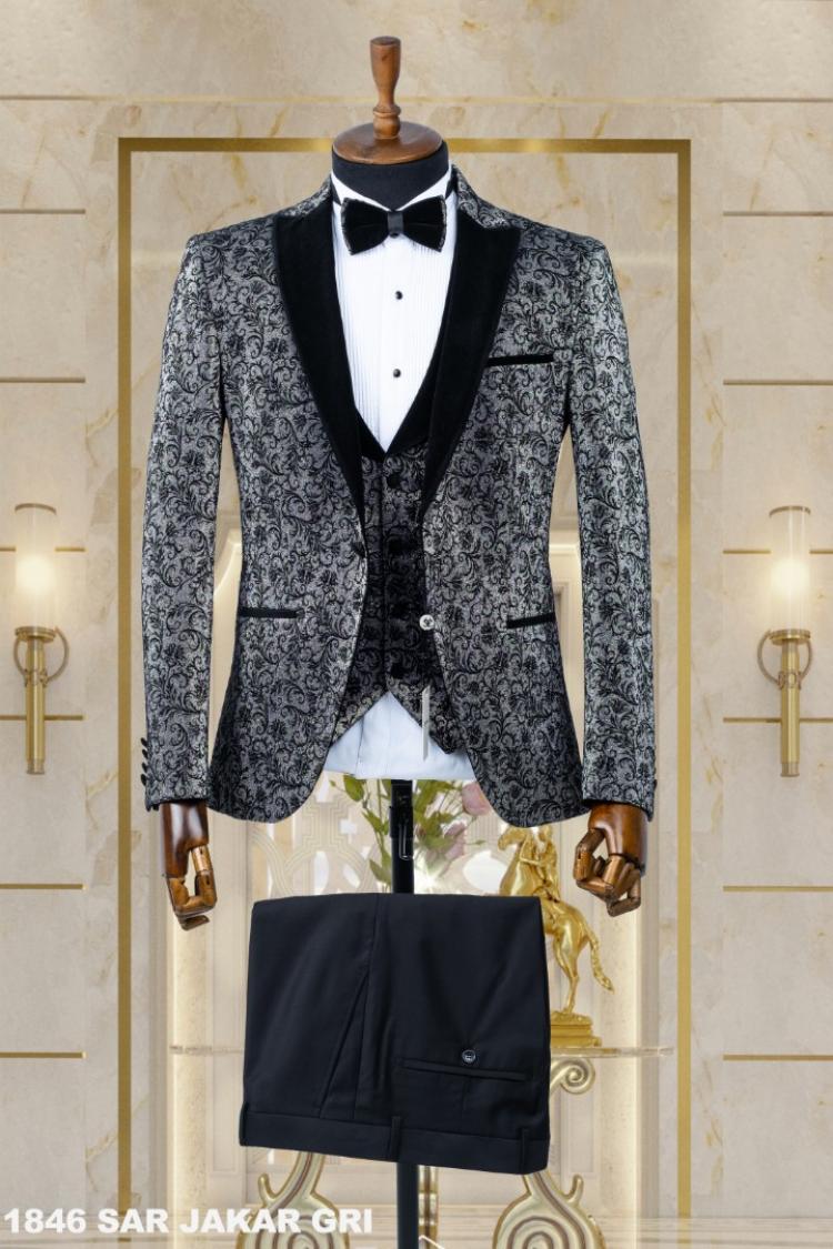 Jacquard Men's Wedding Suit Gray Jacquard Men's Wedding Suit Gray