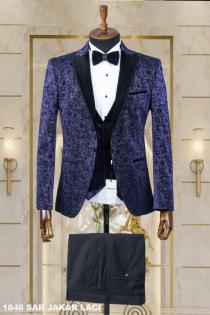 Jacquard Men's Wedding Suit Navy Blue