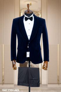 Jacquard Men's Wedding Suit Navy Blue