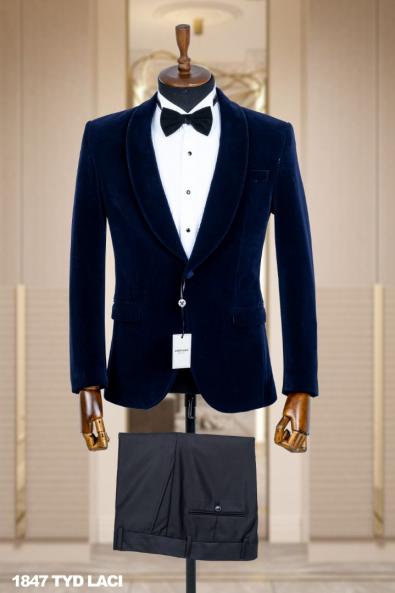 Jacquard Men's Wedding Suit Navy Blue