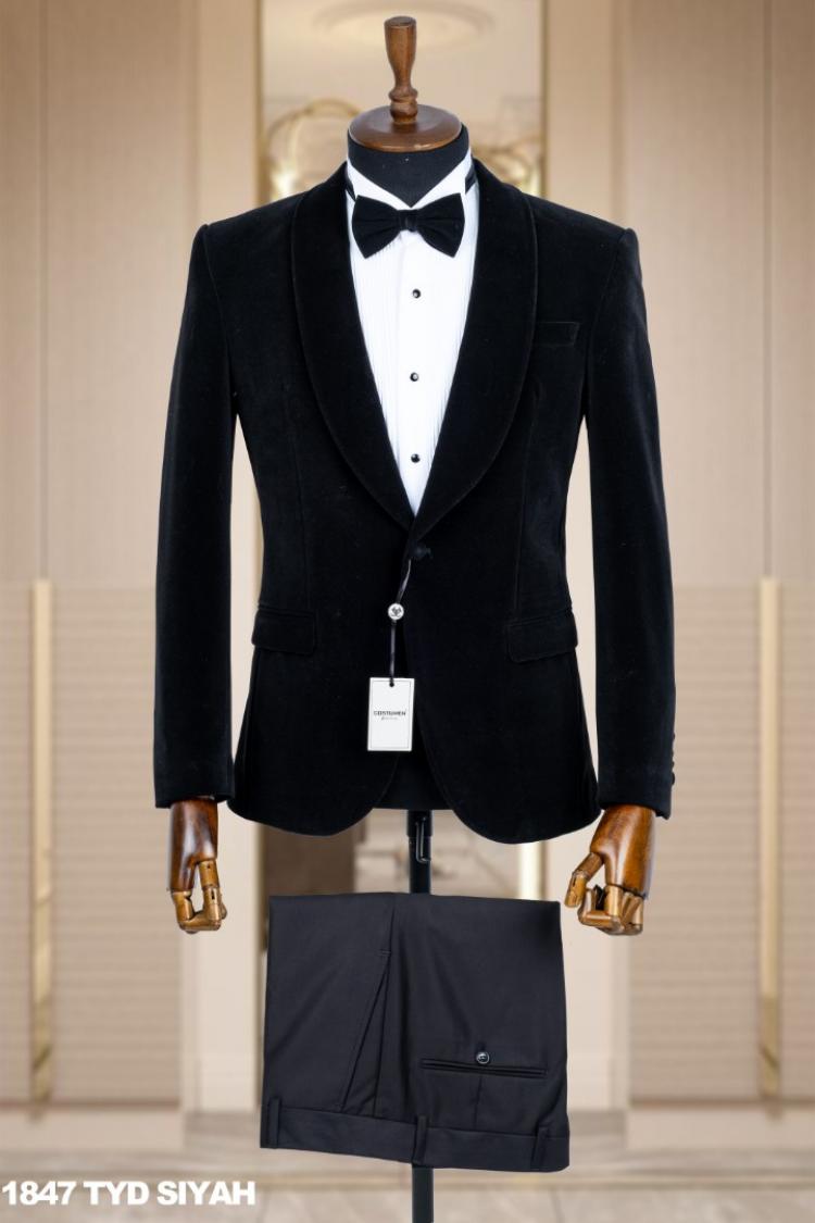 Jacquard Men's Wedding Suit Black