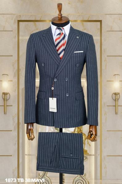 Double Breasted Men's Suit Blue