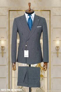 Double Breasted Men's Suit Black