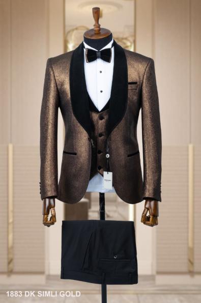Jacquard Men's Wedding Suit Gold