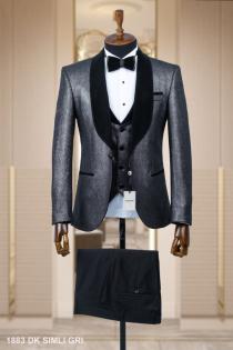 Jacquard Men's Wedding Suit Gray
