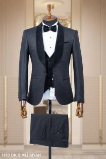 Jacquard Men's Wedding Suit Black