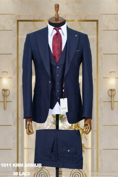 Dobby Men's Suit Navy Blue