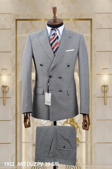 Double Breasted Men's Suit Gray