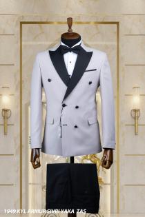 Double Breasted Men's Wedding Suit Stone Double Breasted Men's Wedding Suit Stone