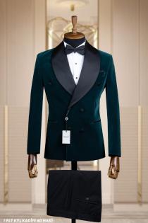Double Breasted Men's Groom Suit Khaki
