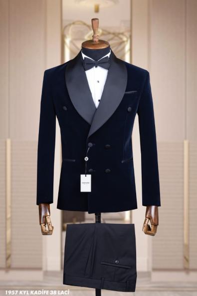 Double Breasted Men's Groom Suit Navy Blue