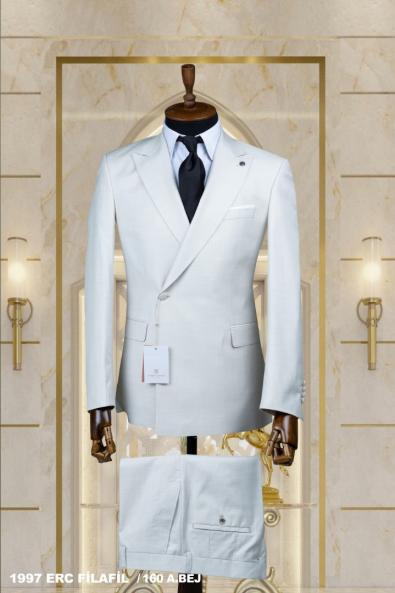 Double Breasted Men's Suit Light Beige