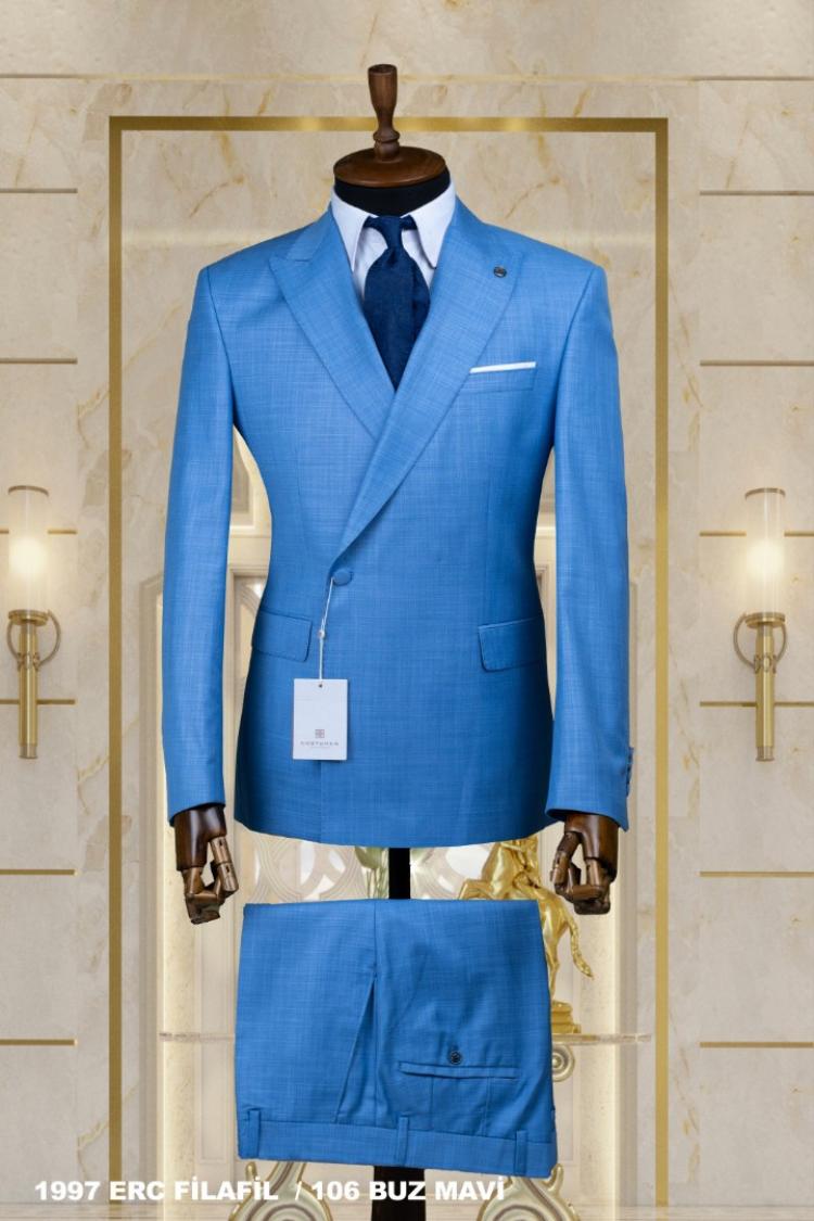 Double Breasted Men's Suit Ice Blue Double Breasted Men's Suit Ice Blue
