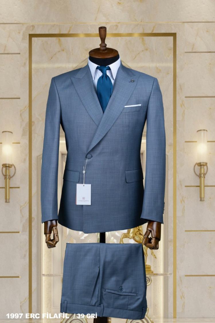 Double Breasted Men's Suit Gray Double Breasted Men's Suit Gray