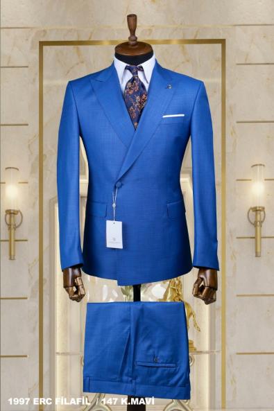 Double Breasted Men's Suit Dark Blue