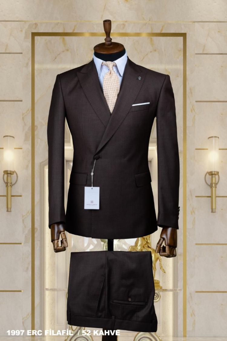 Double Breasted Men's Suit Brown Double Breasted Men's Suit Brown