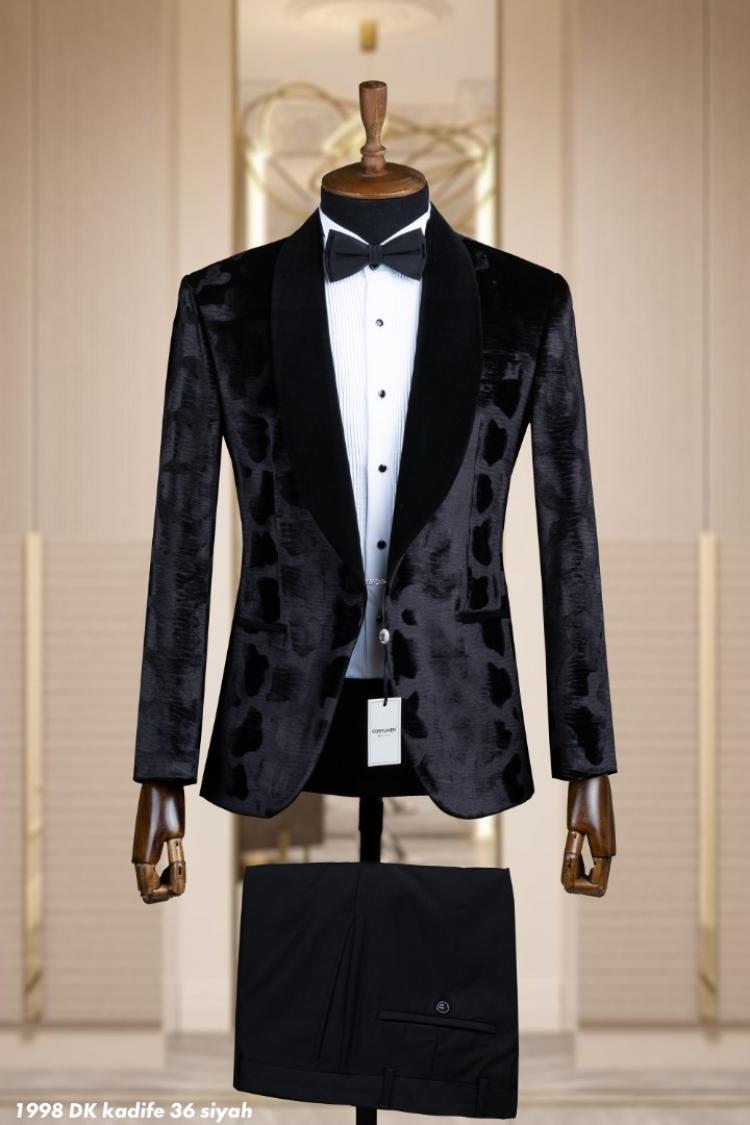 Jacquard Men's Wedding Suit Black Jacquard Men's Wedding Suit Black
