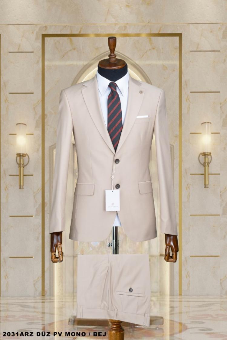 Mono Collar Double Buttoned Plain Dobby Men's Suit Mono Collar Double Buttoned Plain Dobby Men's Suit