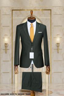 Mono Collar Double Buttoned Plain Dobby Men's Suit