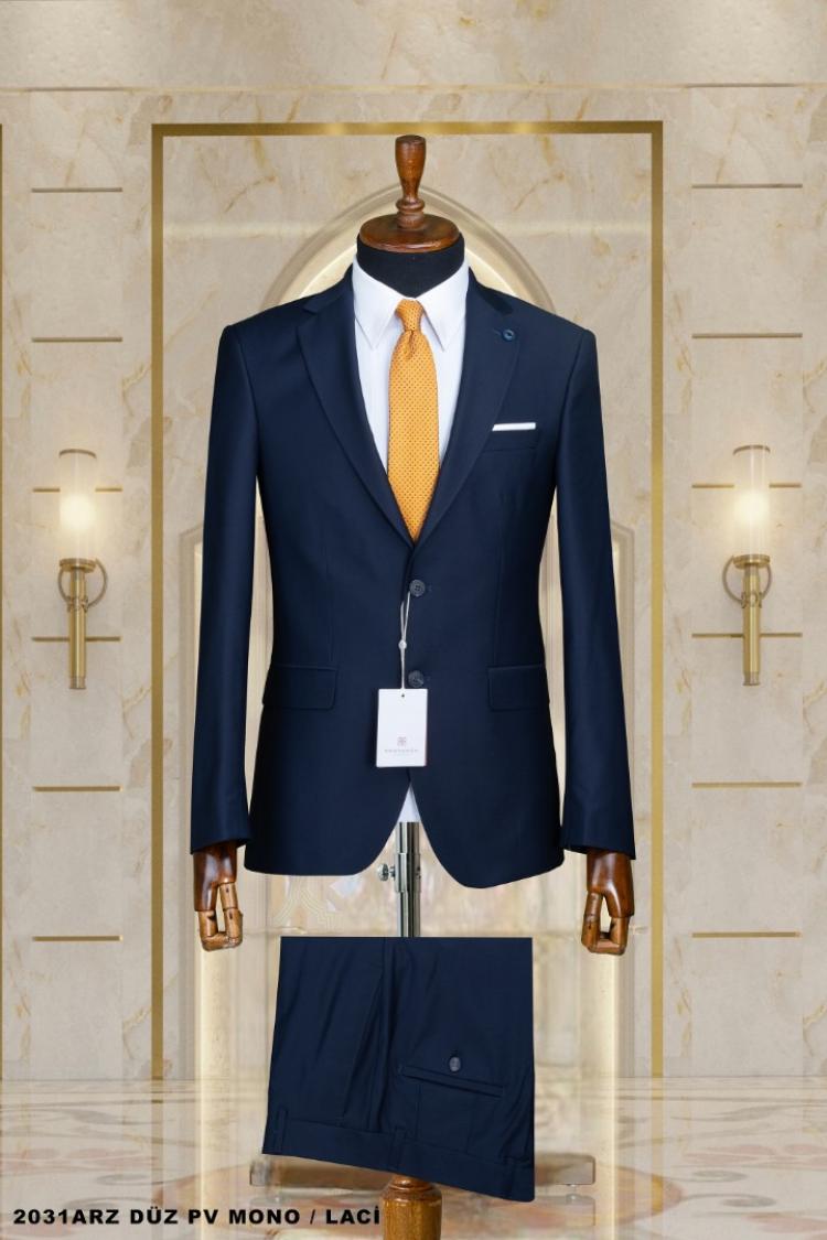 Mono Collar Double Buttoned Plain Dobby Men's Suit Mono Collar Double Buttoned Plain Dobby Men's Suit