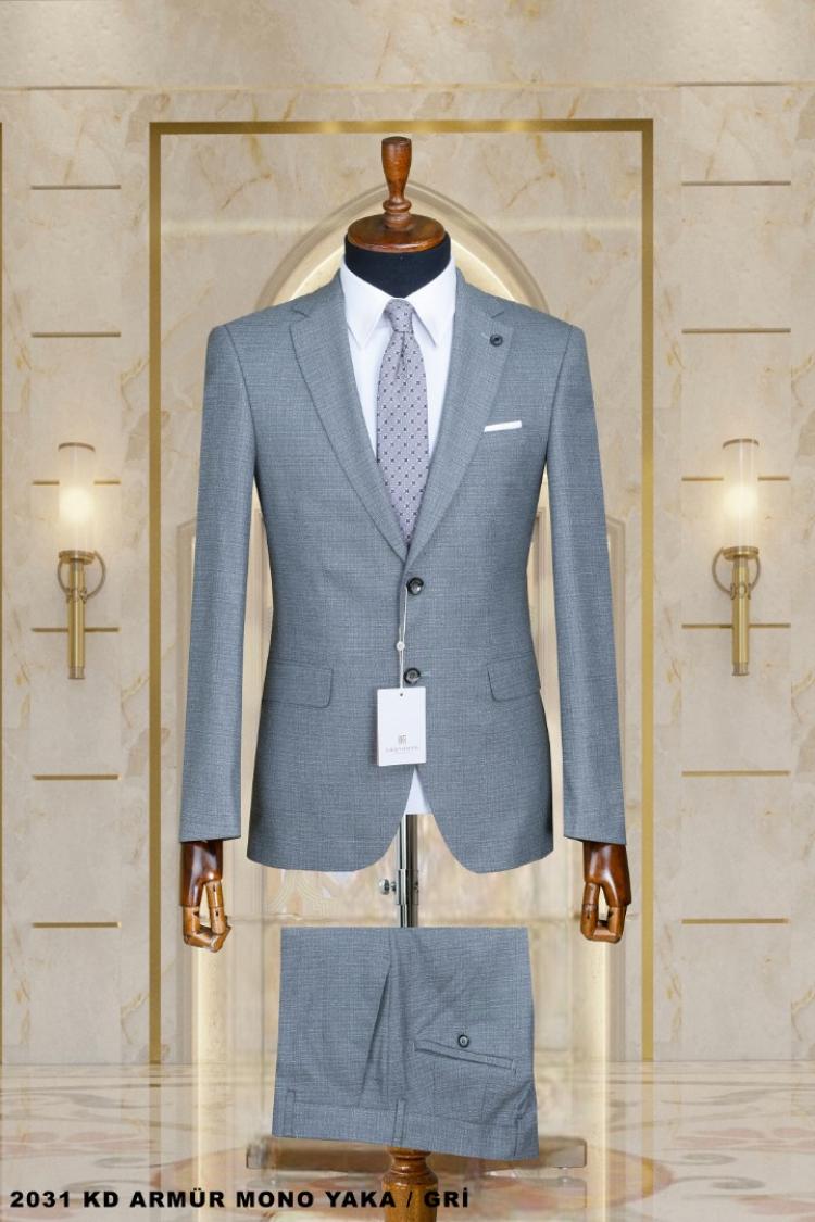 Mono Collar Double Buttoned Dobby Men's Suit Mono Collar Double Buttoned Dobby Men's Suit