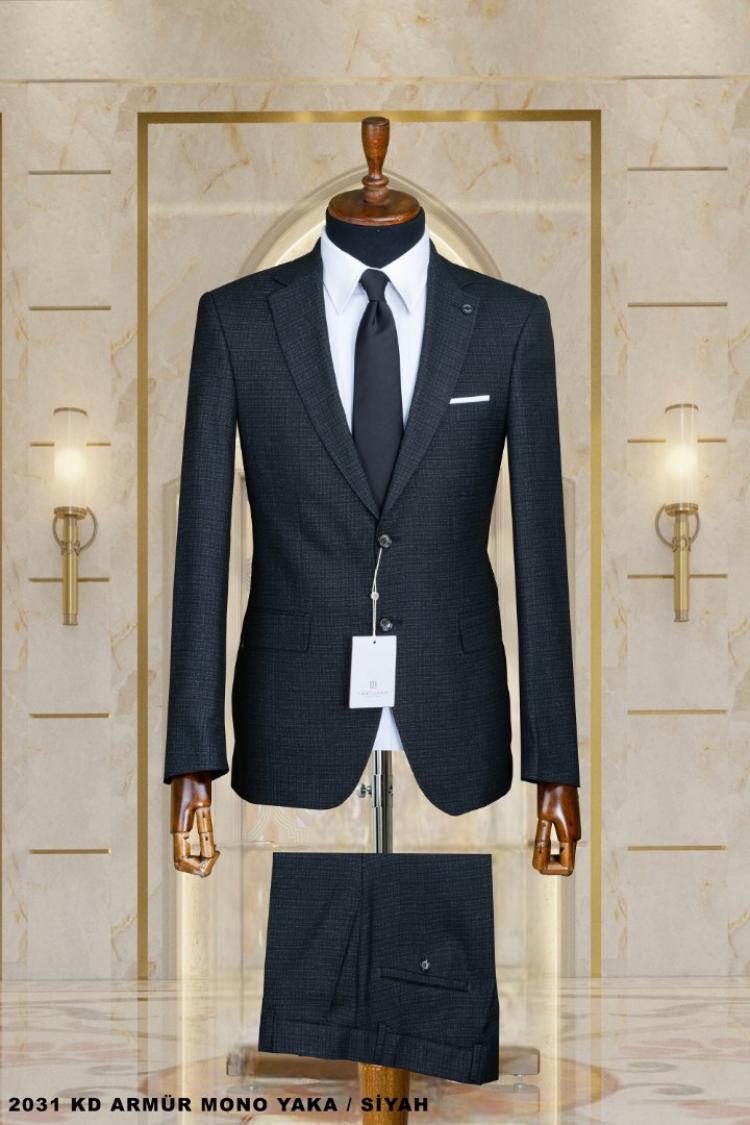 Mono Collar Double Buttoned Dobby Men's Suit Mono Collar Double Buttoned Dobby Men's Suit